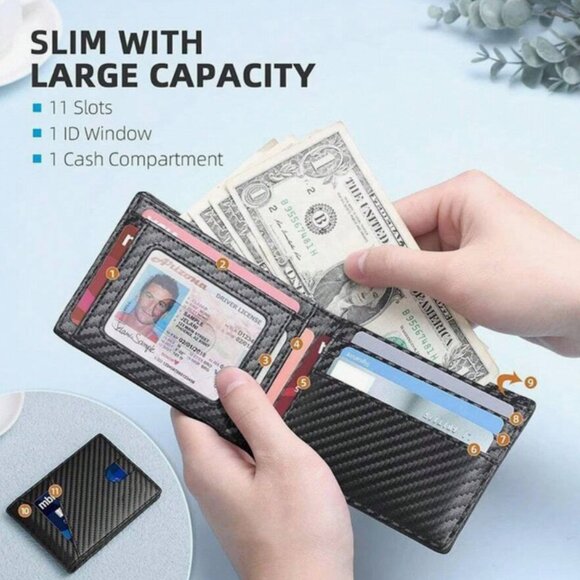 Men's Ultra Slim Leather Wallet with 10+ Credit Card Slots - Picture 3 of 5